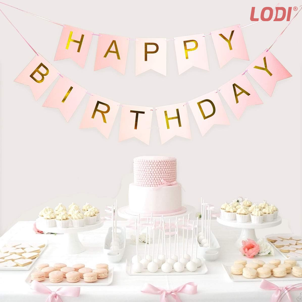 Set 5 Baloane cu Banner Lodi1061, Confetti, pentru Petreceri/Aniversari/Evenimente, model HAPPY BIRTHDAY, roz