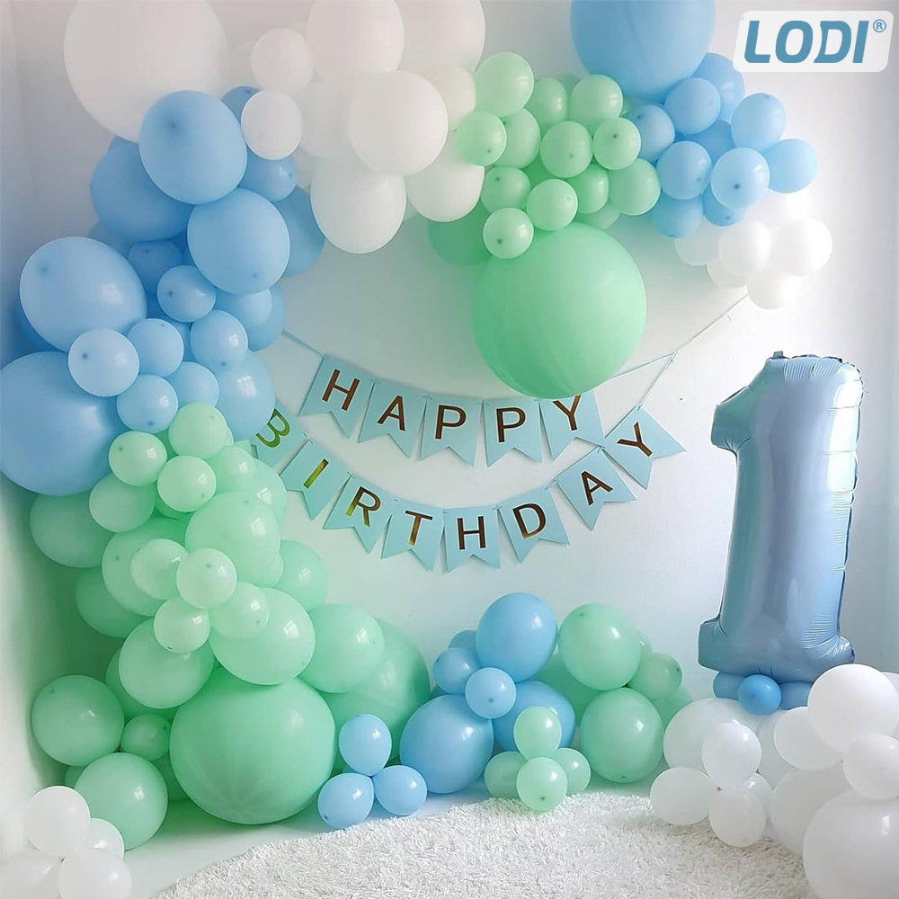 Set 5 Baloane cu Banner Lodi1062, Confetti, pentru Petreceri/Aniversari/Evenimente, model HAPPY BIRTHDAY, albastru