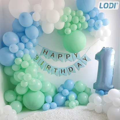 Set 5 Baloane cu Banner Lodi1062, Confetti, pentru Petreceri/Aniversari/Evenimente, model HAPPY BIRTHDAY, albastru