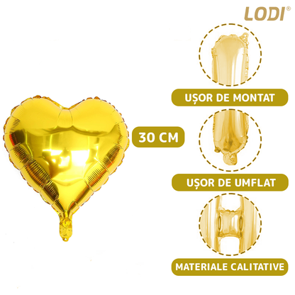 Set 27 Baloane Lodi768, Litere, pentru Petreceri/Aniversari/Evenimente, confetti, stelute, inimioare, model HAPPY BIRTHDAY, gold