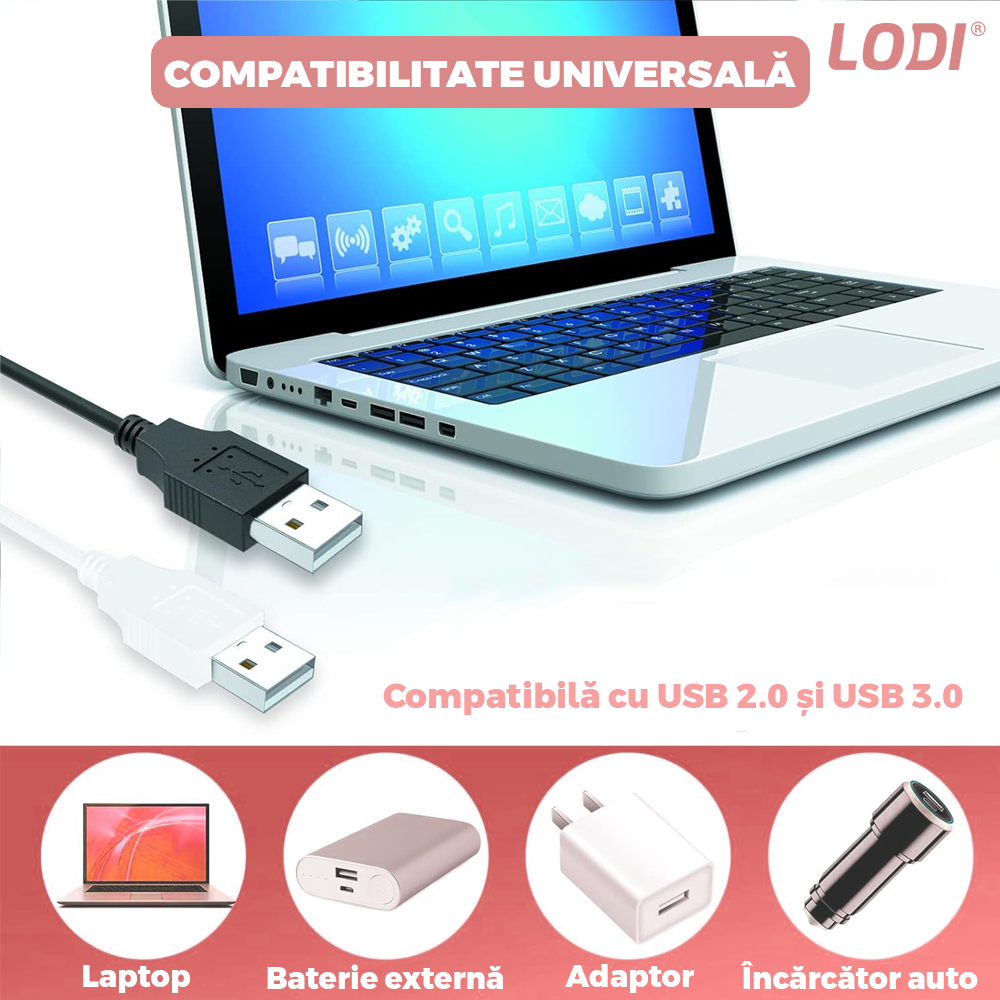 Mini Lampa Led Lodi1006, alimentare USB, lumina pentru citit, flexibila, portabila, compatibilitate universala, roz