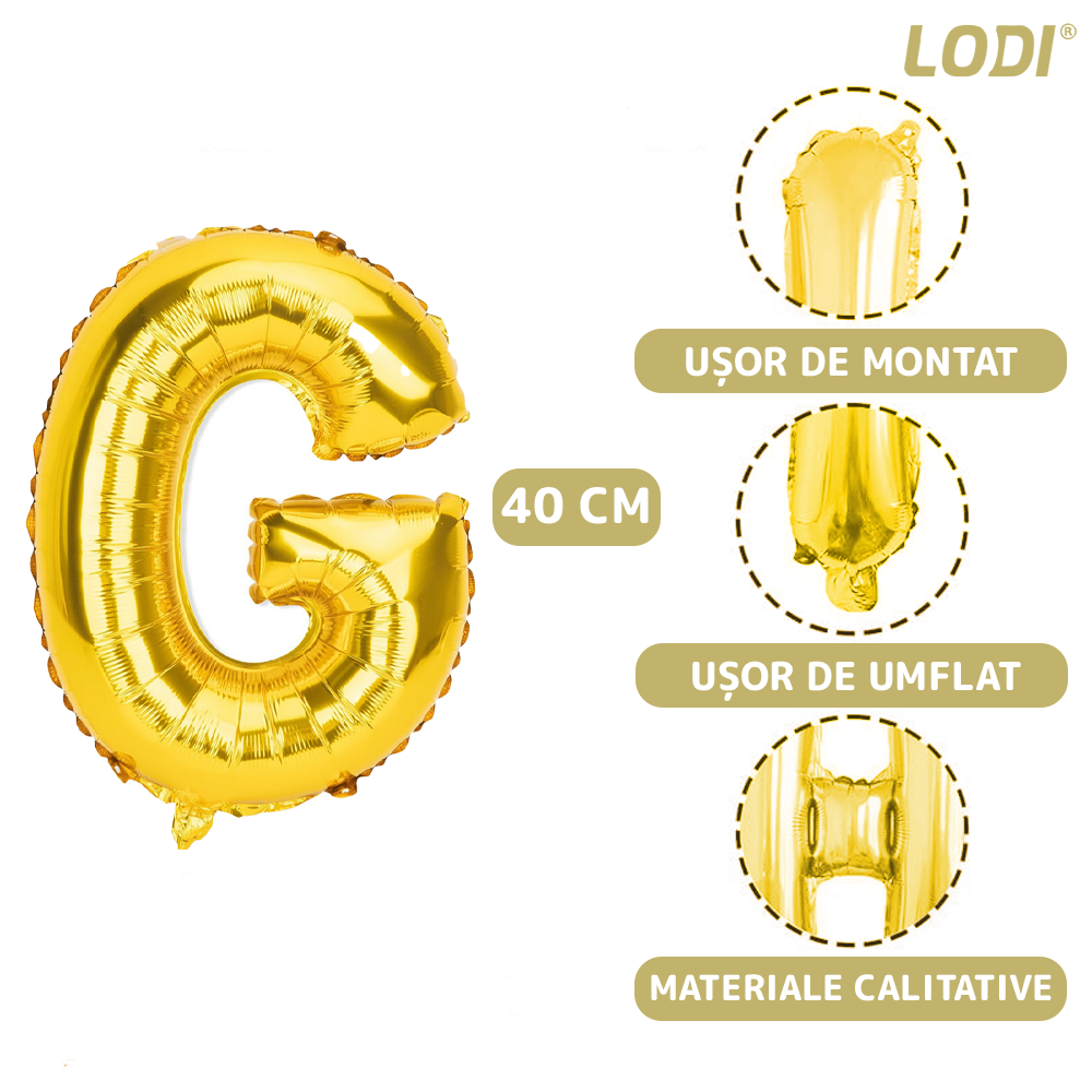 Balon in Forma de Litera G Lodi1471, metalizat, pentru Petreceri/Aniversari/Evenimente, rezistent, folie, gold, 40 cm