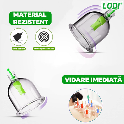 Set 12 Ventuze pentru Masaj Lodi682, beneficii multiple, pompa cu vacuum, terapie, decongestionare, verde