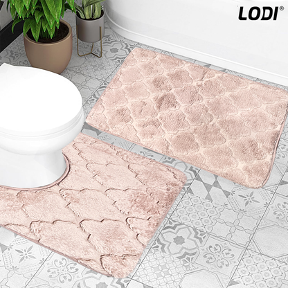 Set 2 Covorase de Baie Lodi1019, anti-derapante, material moale, design modern, model floral, 80x50 & 50x40cm, roz