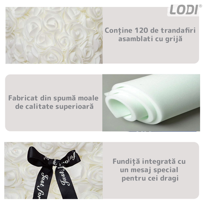 Ursulet din Trandafiri de Spuma Lodi333, floral alb, handmade, cutie transparenta, 25 cm