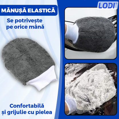 Kit pentru Curatare si Detailing Auto Lodi724, interior/exterior, pamatuf, manusa, burete dublu, 3 lavete, 3 piese pentru lustruire, microfibra, gri