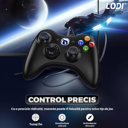 Controller de Joc cu Fir Lodi1425, compatibil cu Xbox 360/Slim/PC Windows 7/8/10, vibrații duble turbo cu 3 intensități, sensitivitate ridicată, cablu cu lungime de 2.5 m, negru