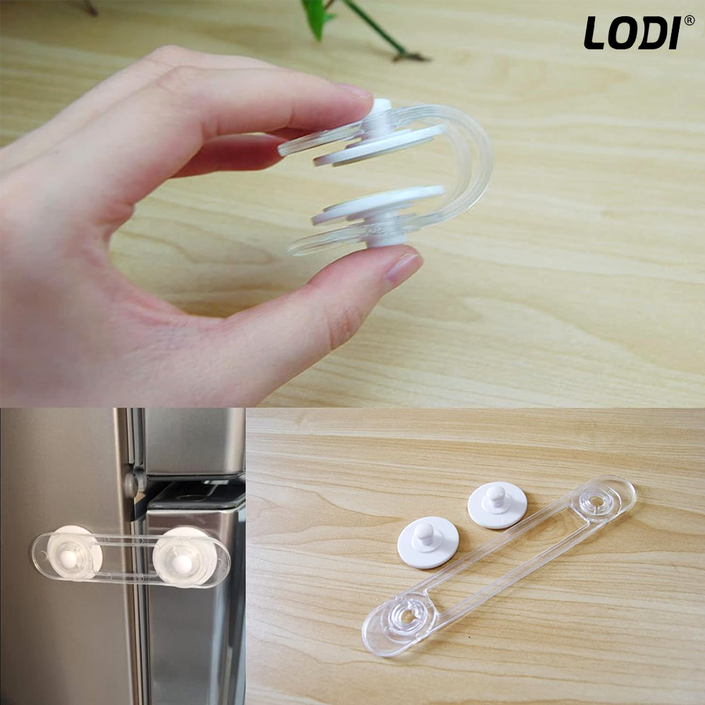 Set 7 x Siguranta Usi Copii Lodi1056, sistem de blocare usi/sertare/duapuri, ajustabile pe lungime, adeziv puternic, anti-deschidere accidentala, transparent