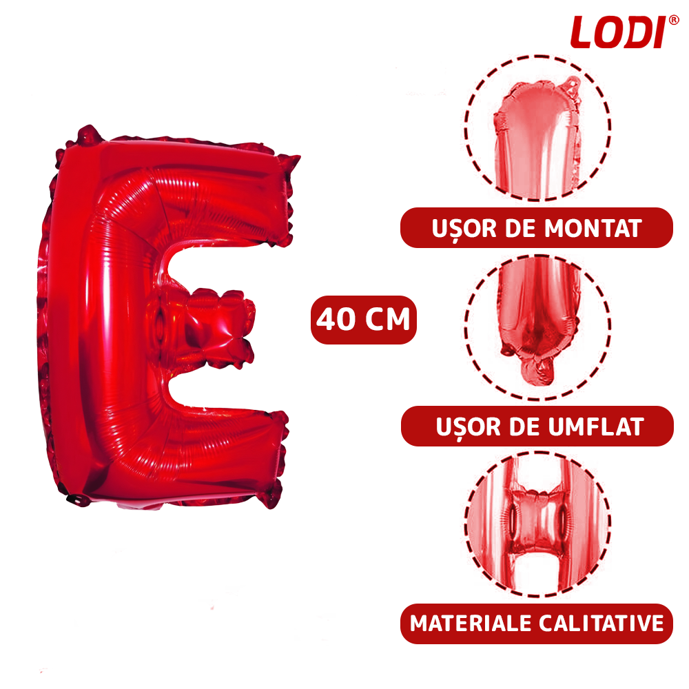 Balon in Forma de Litera E Lodi1477, metalizat, pentru Petreceri/Aniversari/Evenimente, rezistent, folie, rosu, 40 cm