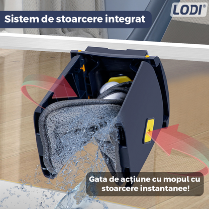 Mop cu Cap Dreptunghiular Lodi1178, rotire 360 grade, telescopic, curatare usoara, 2 lavete incluse, 123 cm, albastru/galben