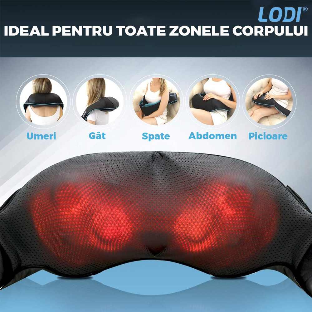 Aparat Profesional pentru Masaj Cervical Lodi329, spate, lombara, abdomen si picioare, shiatsu, 4 puncte de masaj, albastru