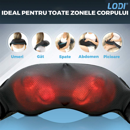 Aparat Profesional pentru Masaj Cervical Lodi329, spate, lombara, abdomen si picioare, shiatsu, 4 puncte de masaj, albastru