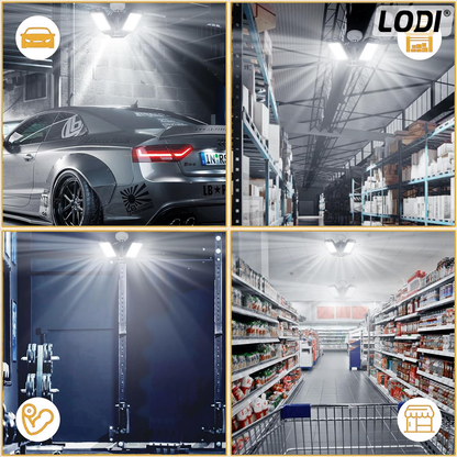 Lampa LED cu 3 Brate Mobile Lodi1222, 3 aripi pliabile, 36 LED-uri, flux luminos 3000LM, lumina alba rece 6000-6500K, bec iluminare pentru interior garaj/depozit/atelier, portocaliu