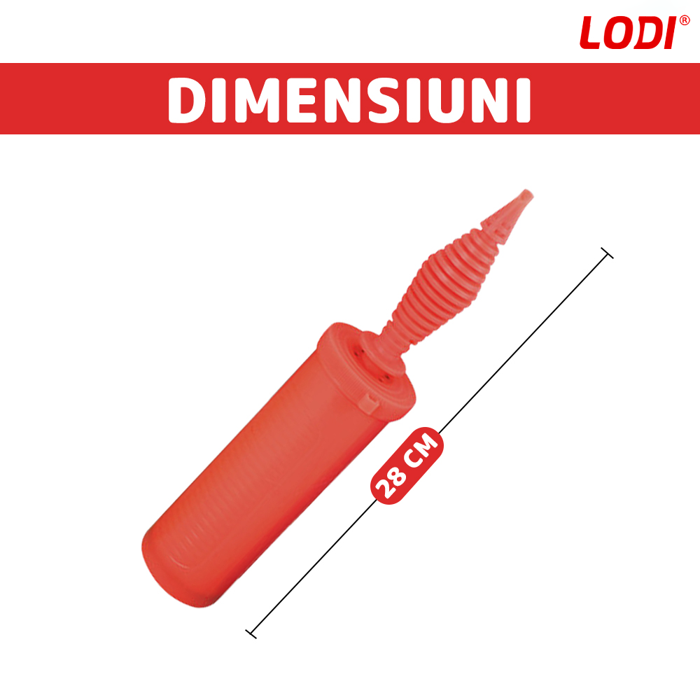 Pompa Manuala Pentru Umflat Baloane cu Dublu Sens Lodi370, multifunctionala, materiale calitative, umflare rapida, rosu/negru, 28 cm