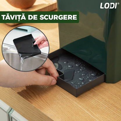 Organizator Multifunctional pentru Bucatarie Lodi533, 6 Compartimente, raft condimente, suport detasabil telefon,  tavita de scurgere, suport tacamuri/ustensile, verde