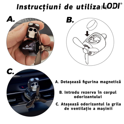 Difuzor Auto Aromaterapie Lodi339 car pilot skeleton, kit odorizant, 2 arome cu extracte naturale incluse