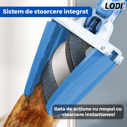 Mop cu Cap in Forma de X Lodi554, rotire 360 grade, telescopic, curatare usoara, 4 lavete incluse, 123 cm, albastru deschis