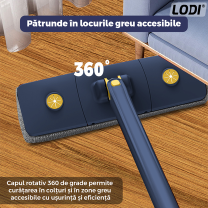 Mop cu Cap Dreptunghiular Lodi1176, rotire 360 grade, telescopic, curatare usoara, 5 lavete incluse, 123 cm, albastru/galben