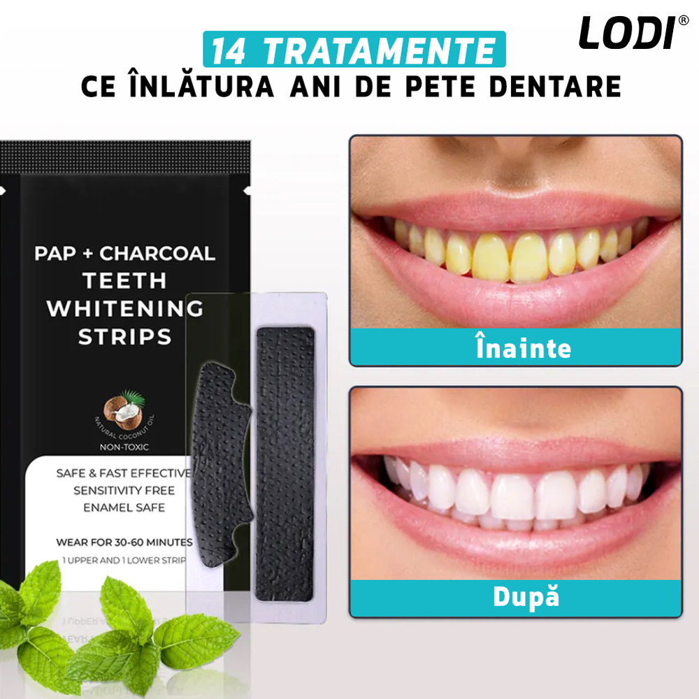 Set 14 Benzi pentru Albirea Dintilor Lodi471, IVISMILE, Carbune Activ si PAP, 7 Plicuri