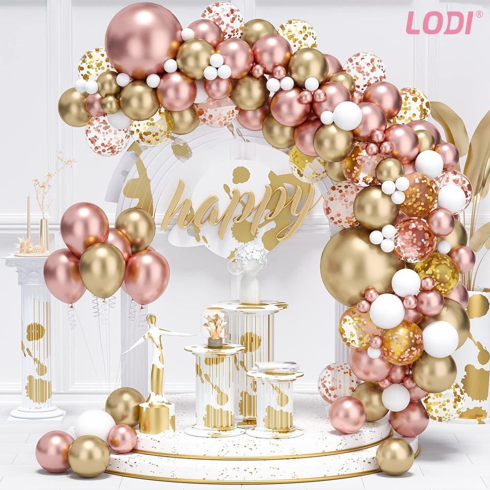 Set 10 Baloane Lodi772, Confeti, pentru Petreceri/Aniversari/Evenimente, o singura dimensiune, 2 culori, latex, auriu/rose gold