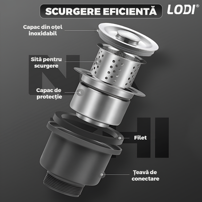 Chiuveta Multifunctionala pentru Bucatarie Lodi1218, materiale premium, baterie extensibila cu furtun de 60 de cm, rotire 360°, dozator de sapun inclus, scurgator de vase detasabil, adanca, usor de montat, negru mat