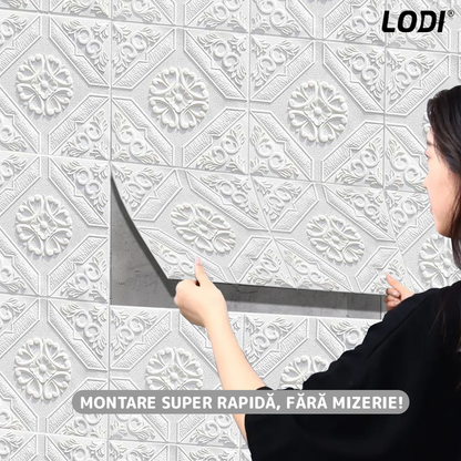 Set 10x Tapet 3D Lodi774, suprafata acoperire 4.9 mp, autoadeziv, Model Floral Carou, perete/tavan, waterproof, usor de montat, design modern, 70x70 cm, alb