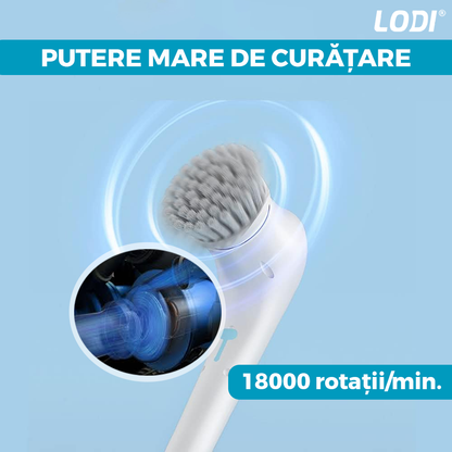 Perie Electrica pentru Curatat 5 in 1 Lodi358, fara fir, multifunctionala, incarcare usb, 5 capete, alb