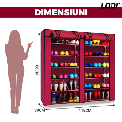 Pantofar din Material Textil pentru Incaltaminte Lodi1488, impermeabil, 12 rafturi, inchidere fermoar, cadru otel, 108 cm, rosu