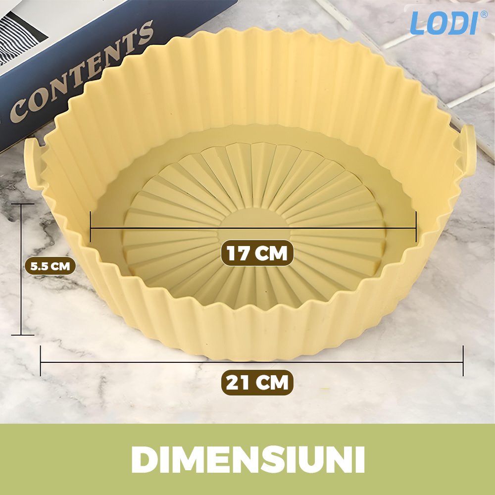 Set 4 Tavi de Copt Rotunde din Silicon Lodi988, pentru friteuza/cuptor/microunde, reutilizabile, antiaderente, rezistente la temperaturi inalte, 21 x 17 cm, multicolor