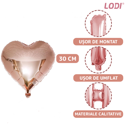 Set 27 Baloane Lodi757, Litere, pentru Petreceri/Aniversari/Evenimente, confetti, stelute, inimioare, model HAPPY BIRTHDAY, rose gold