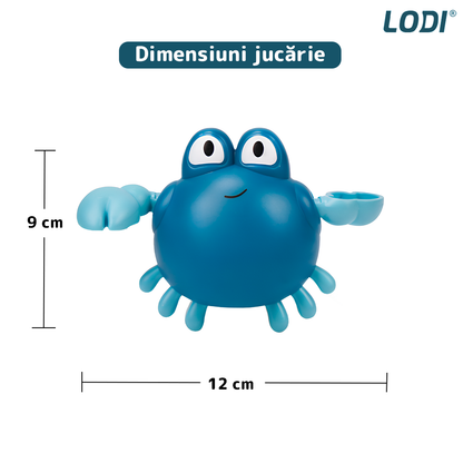 Jucarie de Baie pentru Copii Lodi856, Crab Inotator, interactiva, fara baterii, mecanism cu cheita, 9 x12 cm, albastru