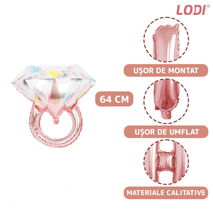 Set 36 Baloane Lodi749, Litere, pentru Petreceri/Aniversari/Evenimente, sticla de sampanie, inel de logodna, mai multe dimensiuni, metalizate, folie, model BRIDE TO BE, rose gold