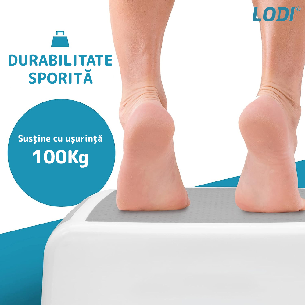 Scaunel Inaltator pentru Copii Lodi33, multifunctional, doua trepte, suprafata anti-alunecare, pentru bucatarie/baie, tip scara, confortabil, sigur, alb