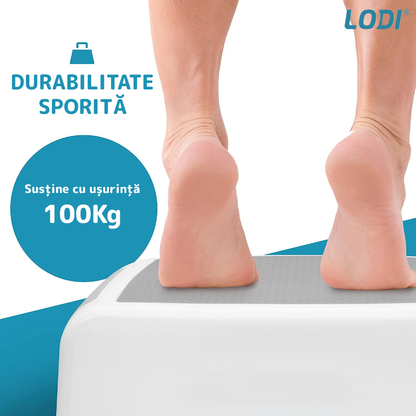 Scaunel Inaltator pentru Copii Lodi33, multifunctional, doua trepte, suprafata anti-alunecare, pentru bucatarie/baie, tip scara, confortabil, sigur, alb
