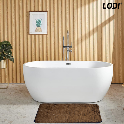 Set 2 Covorase de Baie Lodi1016, anti-derapante, material moale, design modern, model hexagoane, 80x50 & 50x40cm, maro