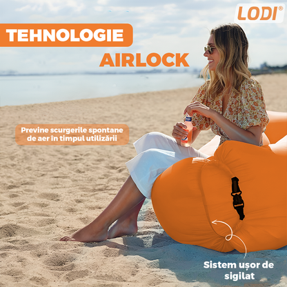 Saltea Gonflabila Tip Sezlong Lazybag Lodi1233, material rezistent, umflare fara pompa, pentru plaja/picnic/camping, rucsac de depozitare, 190 x 70 cm, portocaliu