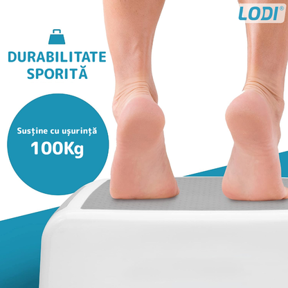 Scaunel Inaltator pentru Copii Lodi852, multifunctional, doua trepte, suprafata anti-alunecare, picioruse antiderapante, pentru bucatarie/baie, tip scara, confortabil, sigur, alb