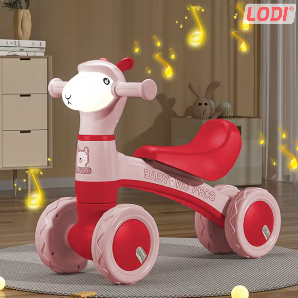 Bicicleta cu 4 Roti fara Pedale Oita Lodi1103, structura stabila, cap luminos, functie cu muzica, lansator de baloane incorporat, 80 x 58 x 51 cm, 1-3 ani, roz