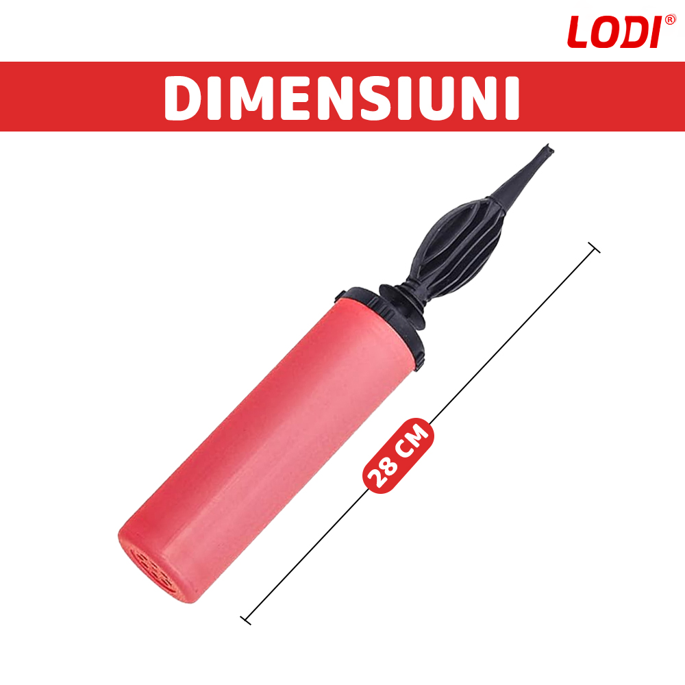 Pompa Manuala Pentru Umflat Baloane cu Dublu Sens Lodi371, multifunctionala, materiale calitative, umflare rapida, rosu/negru, 28 cm