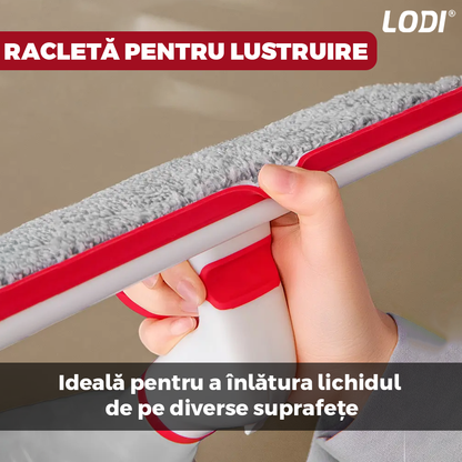 Stergator de Geamuri Multifunctional tip Sticla Lodi707, laveta detasabila, racleta pentru curatare si lustruire, sticla de spray incorporata, rosu