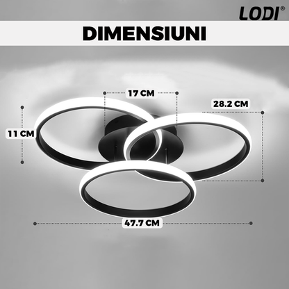 Lustra LED 3 Cercuri Lodi427,  dimabila cu telecomanda, 3 tipuri de lumina, intensitate ajustabila, lumina alba rece, neutra, alba cald, putere 76 W, 47.7 cm