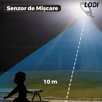 Lampa Solara Stradala 42 LED-uri Lodi868, rotunda, control prin telecomanda, senzor de miscare, 3 moduri de iluminare, protectie IP65, Waterproof, exterior, negru