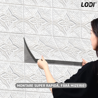 Set 10x Tapet 3D Lodi810, suprafata acoperire 4.9 mp, autoadeziv, Model Floral Diamant, perete/tavan, waterproof, usor de montat, design modern, 70x70 cm, alb
