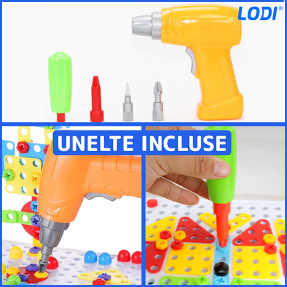 Jucarie Educativa si Interactiva 4in1 Lodi511, 151 piese, bormasina pentru inginerie, pentru fete si baieti, manual inclus, puzzle 3D/2D, dezvoltare STEM, montessori, multicolor