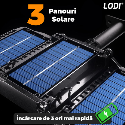 Lampa Solara Stradala 800 LED-uri Lodi862, 3 capete, control prin telecomanda, senzor de miscare, 3 moduri de iluminare, protectie IP65, Waterproof, exterior, negru