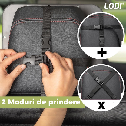 Oglinda Auto Supraveghere Bebe Lodi125, fixare tetiera, anti-alunecare, rotire 360 grade, curele reglabile, convexa, 30x20 cm, negru