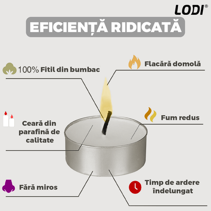 Set Lumanari Tip Pastila Lodi, din ceara, inodore, timp de ardere 3 ore, 3.6 x 0.8 cm, alb