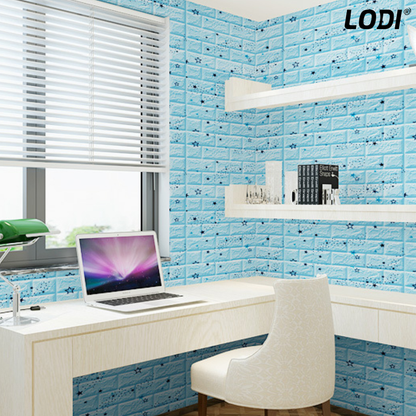 Set Tapet Caramida 3D Lodi71, model Stelute, suprafata acoperire 5.3 mp, autoadeziv, waterproof, usor de montat, design modern, 70x77 cm, albastru