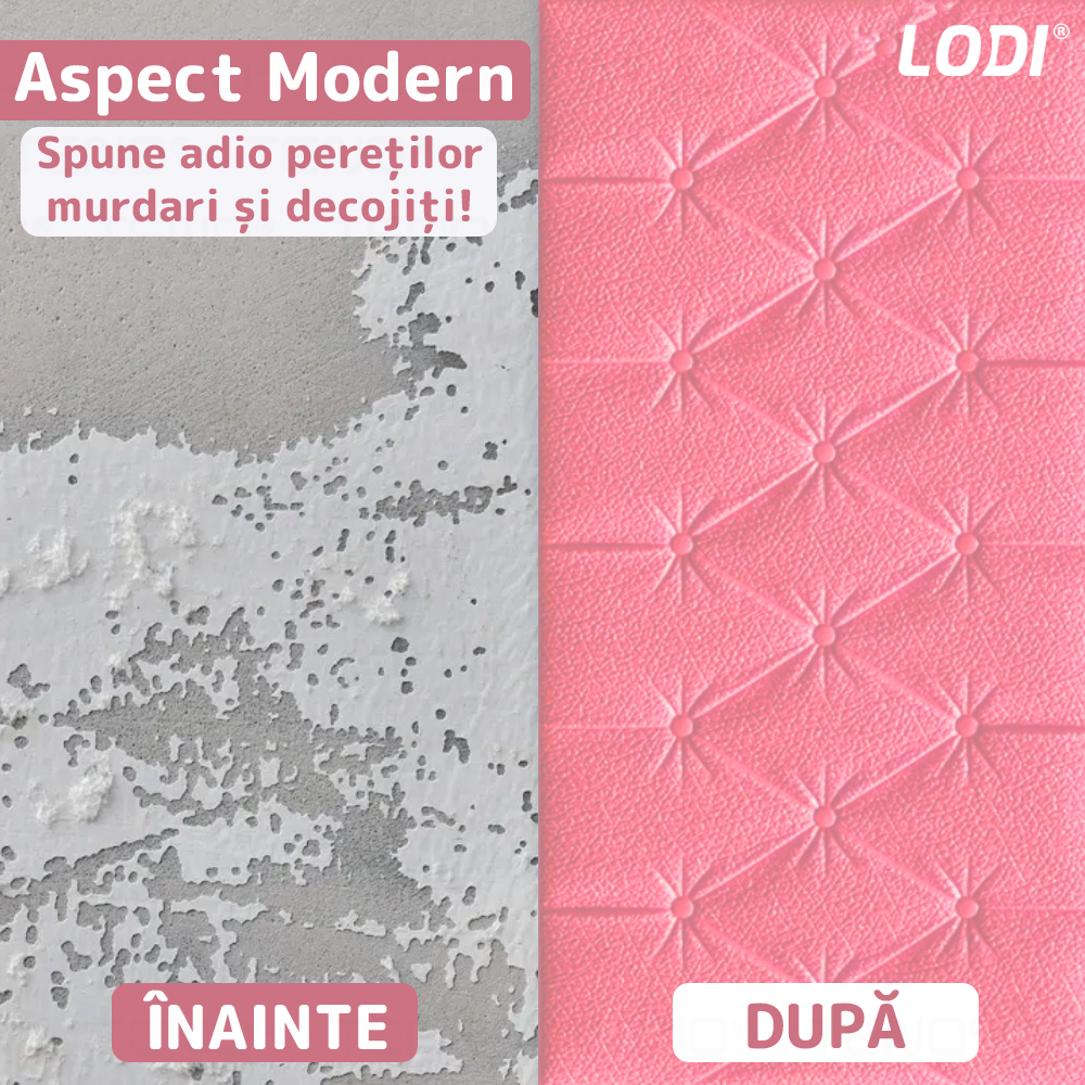 Set Tapet 3D Lodi387, suprafata acoperire 2.45 mp, autoadeziv, waterproof, design modern, usor de montat, 70x35cm, roz