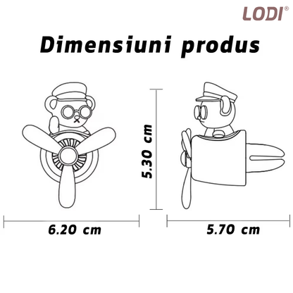 Difuzor Auto Aromaterapie Lodi335 cat pilot bear cu ochelari, kit odorizant, 2 arome cu extracte naturale incluse